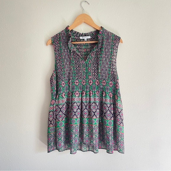 Rose and Olive Purple and Green Flowy Tank - Picture 1 of 6